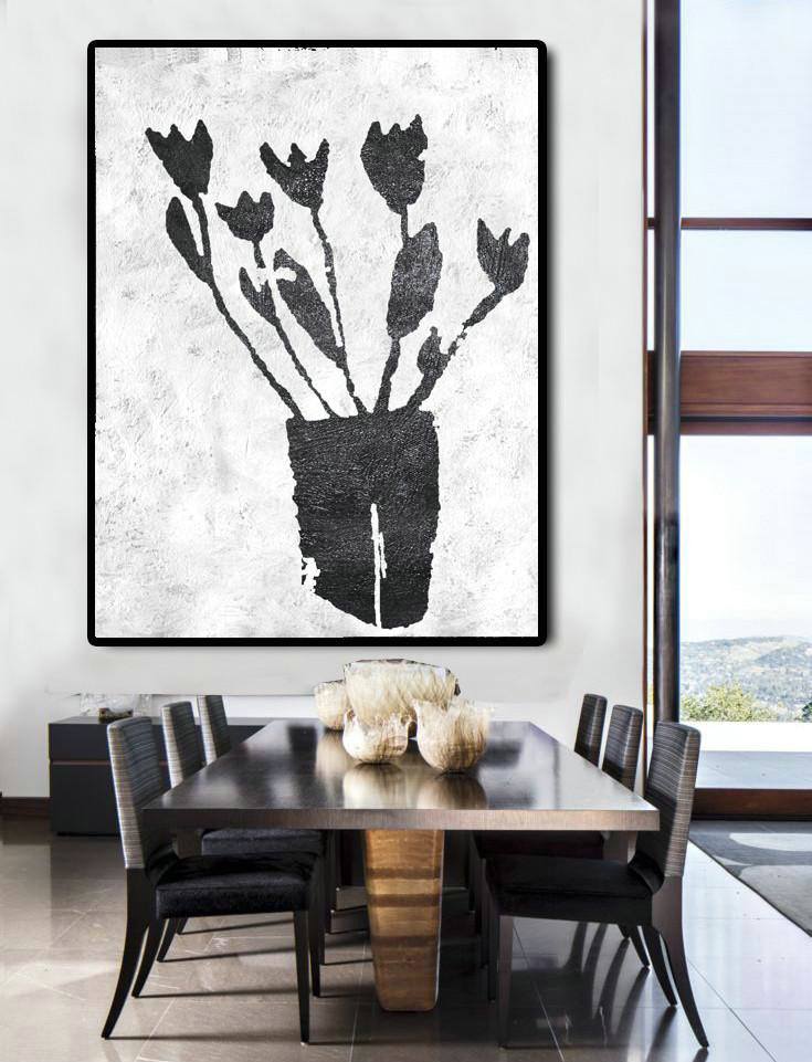 Size Extra Large Abstract Art,Black And White Minimal Painting On Canvas - Large Abstract Wall Art